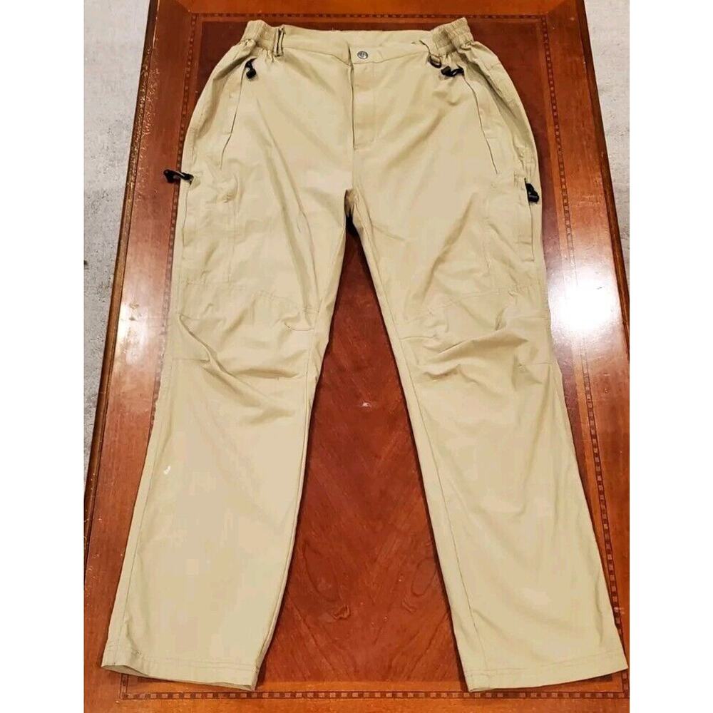 Men's OutdoorSports Khaki Hiking Fishing Nylon Pants Size L 5 Zip Pockets Flaw